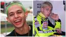 Gaya Valentino Rossi dengan rambut hijau tahun 1998 (kiri) dan rambut perak tahun 2000. (AFP)