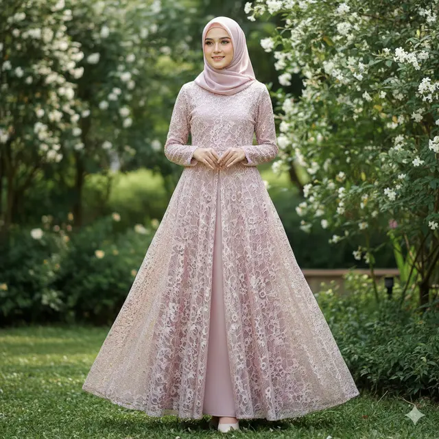 8 Model Gamis Full Brokat Terbaru, Desain Mewah dengan Potongan Modern
