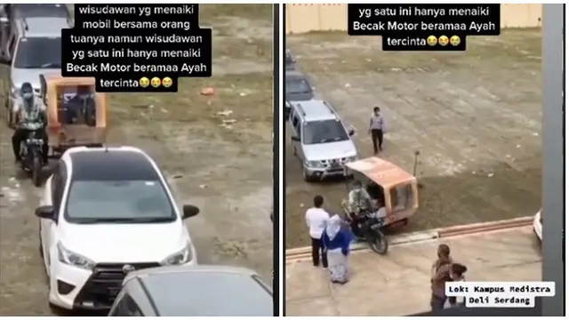 Viral Momen Wisudawan Diantar Ayah Pakai Becak Motor Diantara Mobil, Bikin Haru