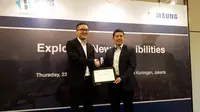 Kerja sama antara Helios Informatika Nusantara menghadirkan solusi enterprise mobility hasil kerja sama dengan Samsung (liputan6.com/Agustinus M.Damar)
