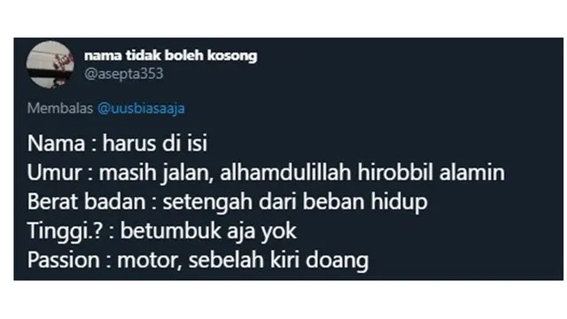 Biodata Nyeleneh ala Netizen Ini Bikin Geleng-Geleng