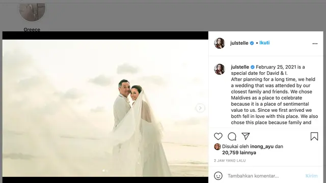 Unggahan Julie Estelle. (Foto: Dok. Instagram @julstelle)
