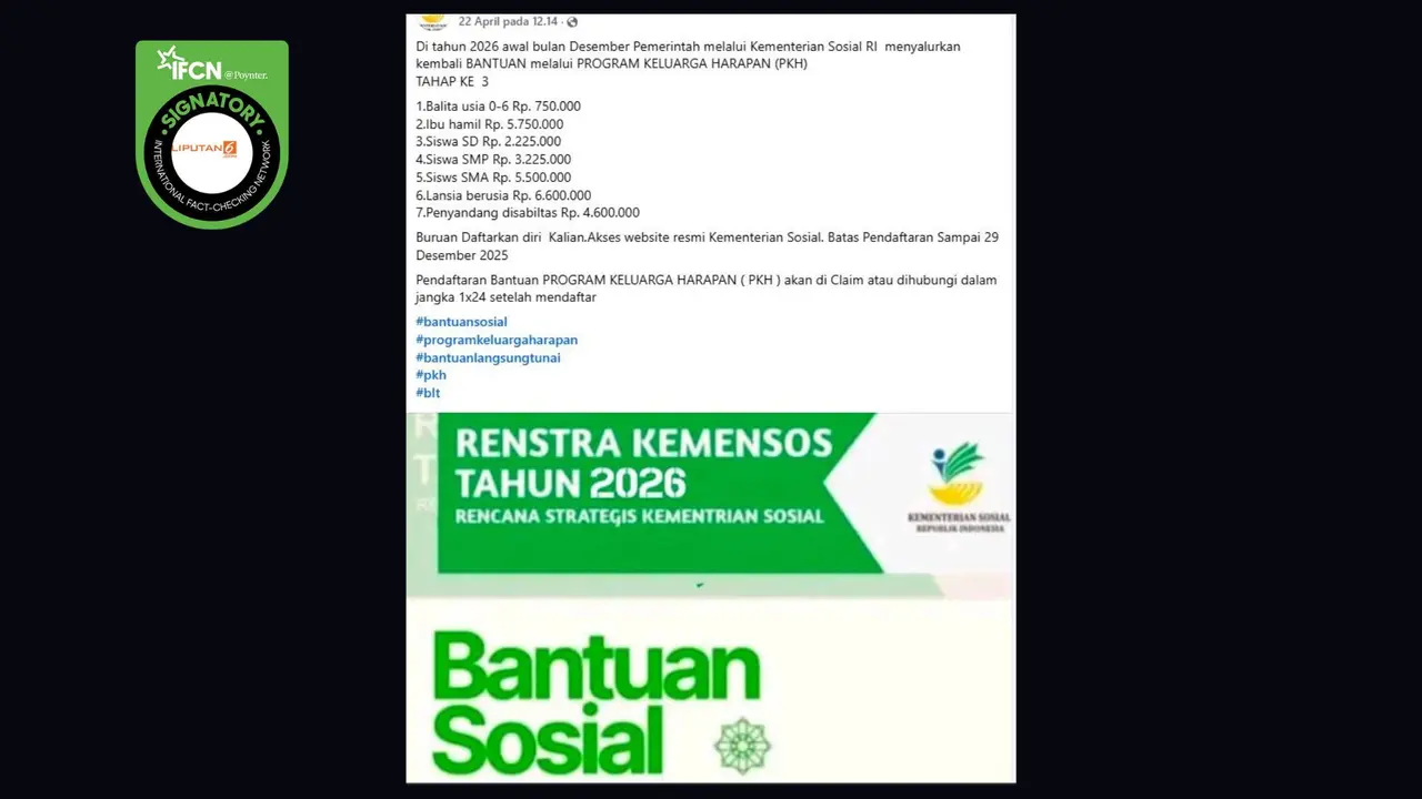 Cek Fakta Liputan6.com menangkap layar klaim link pendaftaran PKH tahap 3 untuk balita sampai lansia