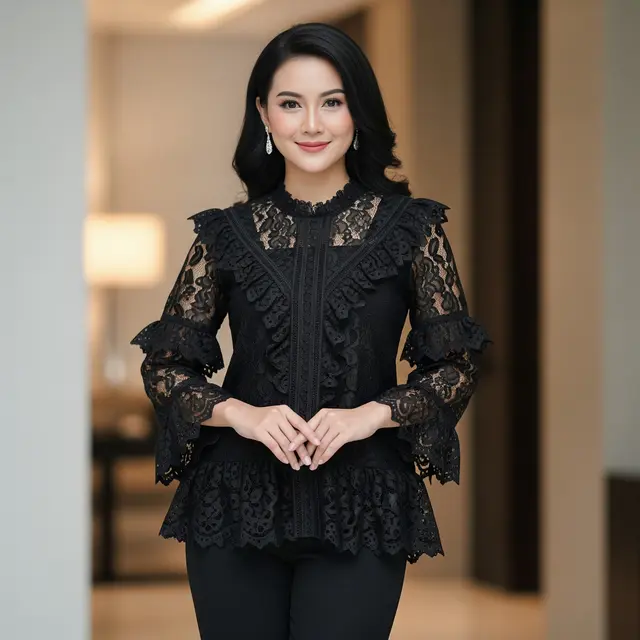 9 Model Atasan Brokat Warna Hitam Elegan, Gaya Klasik Modern