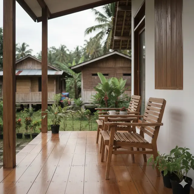 Inspirasi Teras Rumah di Desa Tanpa Pagar (Foto: Gemini AI)