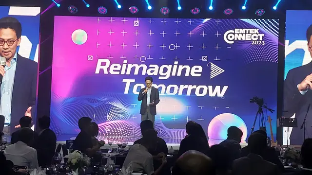 Presiden Direktur PT Elang Mahkota Teknologi Tbk atau Emtek, Alvin Sariaatmadja dalam acara  Emtek Connect 2023 di SCTV Tower, Senayan City, Jakarta, Rabu (1/2/2023).