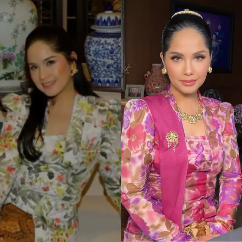 Annisa Pohan Ketika Mengenakan Kebaya Kutu Baru Motif Bunga-Bunga