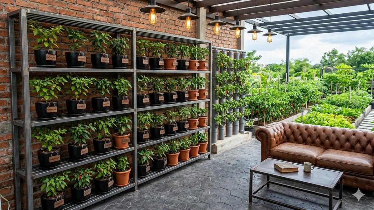 9 Inspirasi Teras Rumah Dekat Kebun Cabai yang Tetap Rapi, Estetis dan Fungsional