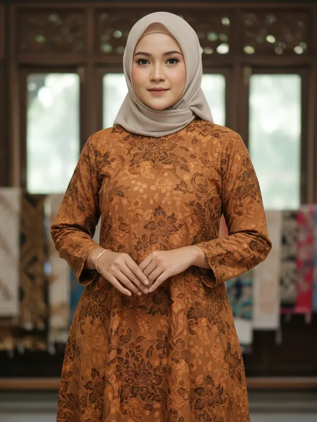 Gamis Batik Brokat Warna Netral Favorit 2026 (Foto: Gemini AI)