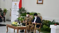 Wapres Ma'ruf Amin dan Baznas meluncurkan beasiswa santri 2022 senilai Rp15 miliar. Peluncuran beasiswa ini dilakukan dalam rangka memperingati Hari Santri Nasional 2022. (Liputan6.com/Delvira Hutabarat)