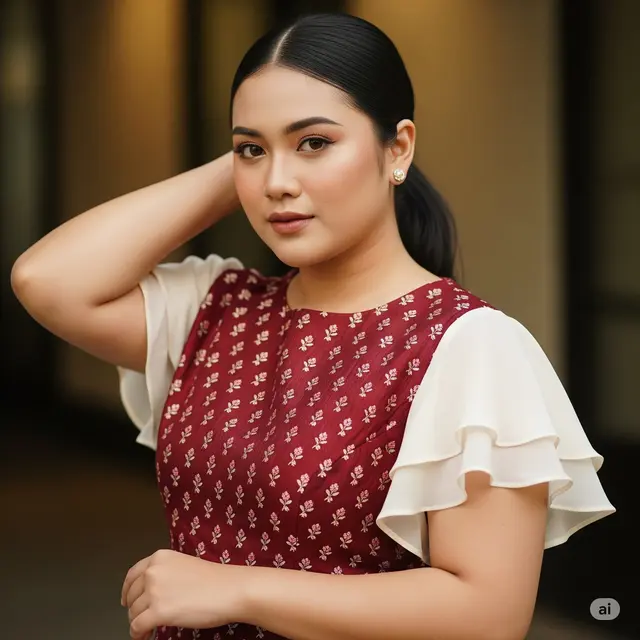 Gaun Detail Ruffle pada Lengan