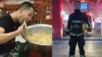 Kelaparan, Pemadam Kebakaran Makan Mi Porsi Rakasa Jadi Viral