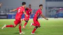 <p>Pemain Timnas Indonesia U-20, Aditya Warman (kanan) melakukan selebrasi setelah mencetak gol pertama timnya ke gawang Maldewa pada laga Grup F Kualifikasi Piala Asia U-20 2025 di Stadion Madya, Senayan, Jakarta, Rabu (25/09/2025). (Bola.com/Bagaskara Lazuardi)</p>
