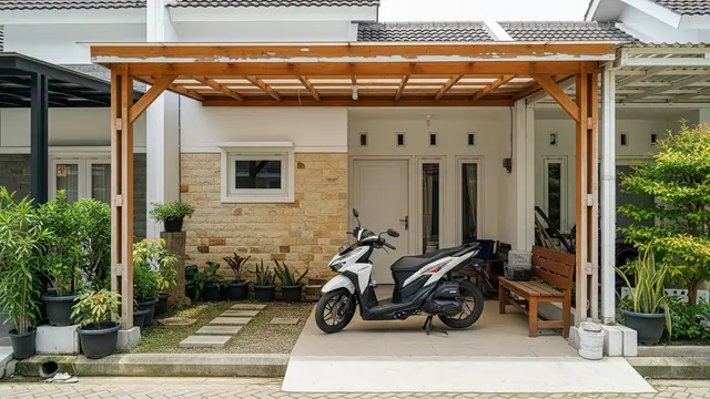 Desain Teras Tanpa Atap vs Kanopi untuk Parkir Motor/ Ilustrasi AI