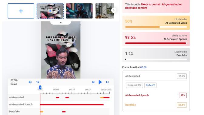 Video klaim Wapres Gibran mengumumkan tebus murah sepeda motor Rp 600 ribu menunjukkan buatan AI. (Foto: tangkapan layar Hive moderation)