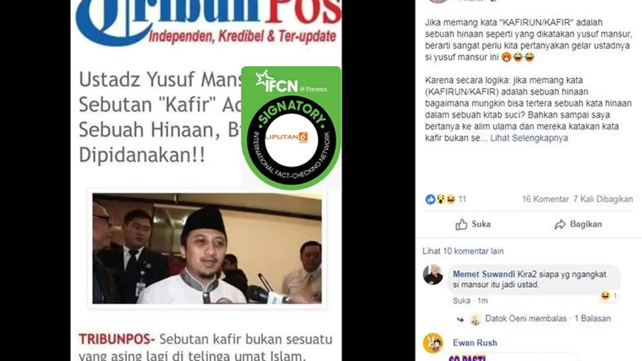 [Cek Fakta] Menurut Ustaz Yusuf Mansur Sebut Kata 'Kafir' Bisa Dipidana? Ini Faktanya