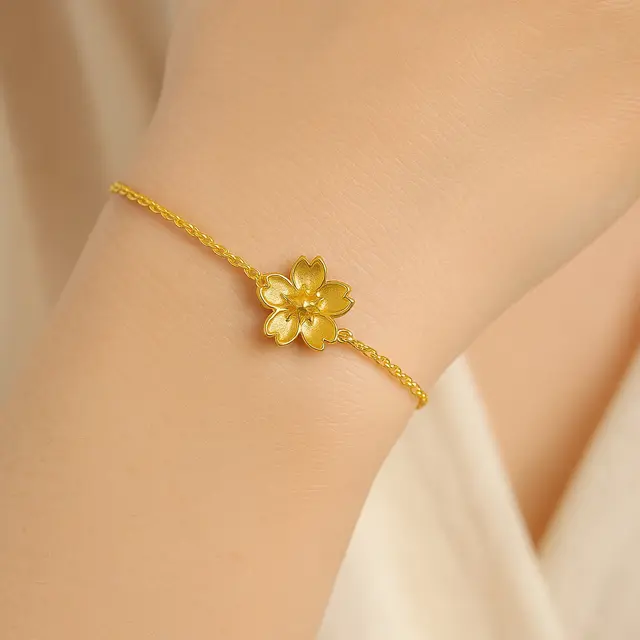 Model Gelang Emas Elegan 2 Gram Motif Bunga dan Kupu Trendi