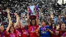 Dominasi Olympique Lyonnais Féminin di liga domestik dan kompetisi Eropa tak tertandingi antara tahun 2015 dan 2020. Mereka sukses memenangkan lima gelar Liga Champions Wanita UEFA berturut-turut dan empat treble kontinental. (AFP/Giuseppe Cacace)