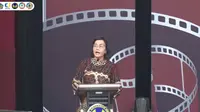 Sri Mulyani saat menghadiri acara Kick Off Kerjasama PKN STAN dan Kementerian Desa PDT di Tangerang, Rabu (22/6/2022).