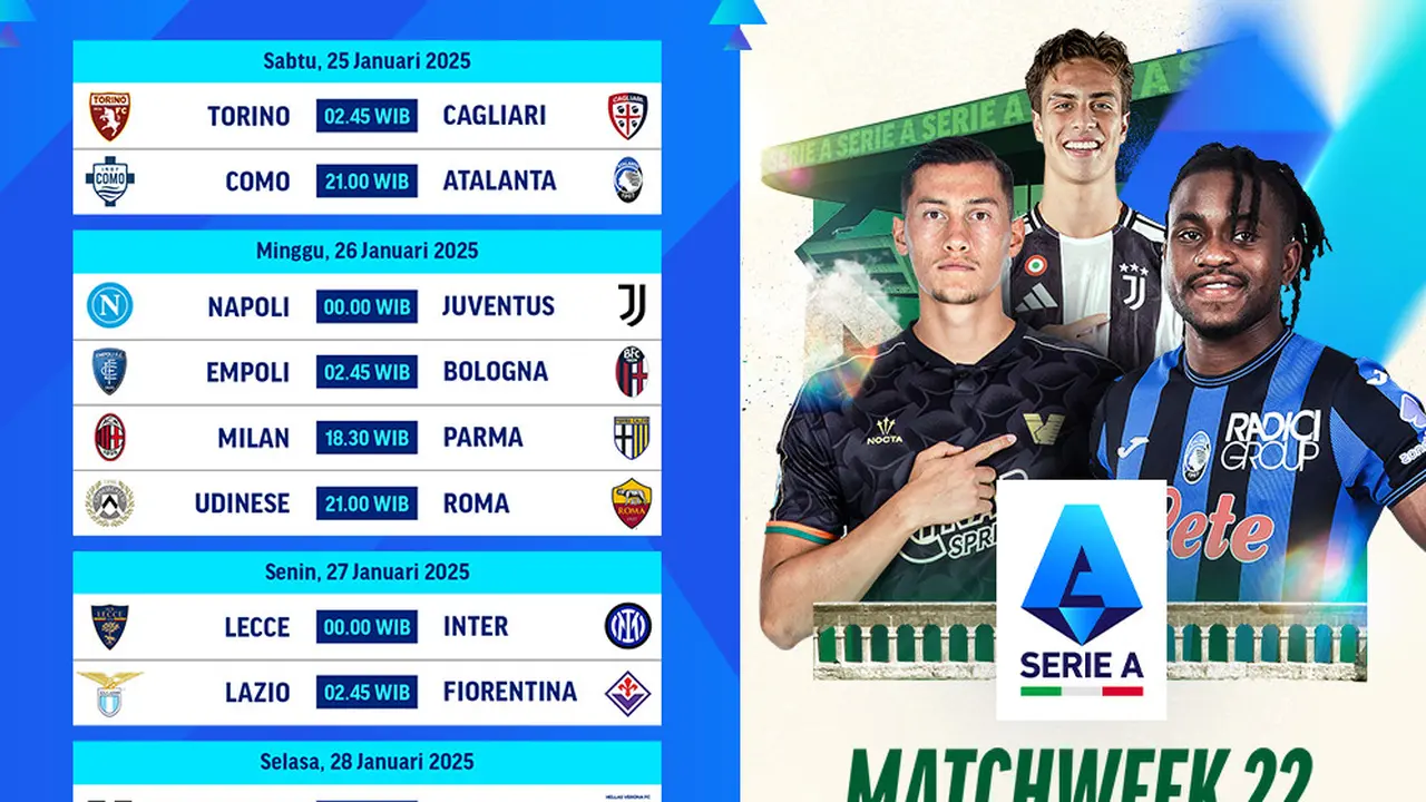 Jadwal Serie A 2024/25 Matchweek ke 22 di Vidio