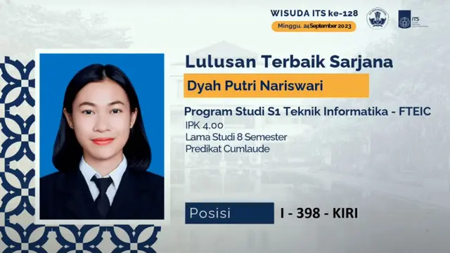 5 Potret Dyah Putri Nariswari, Wisudawati Teknik Informatika ITS yang Lulus IPK 4,0