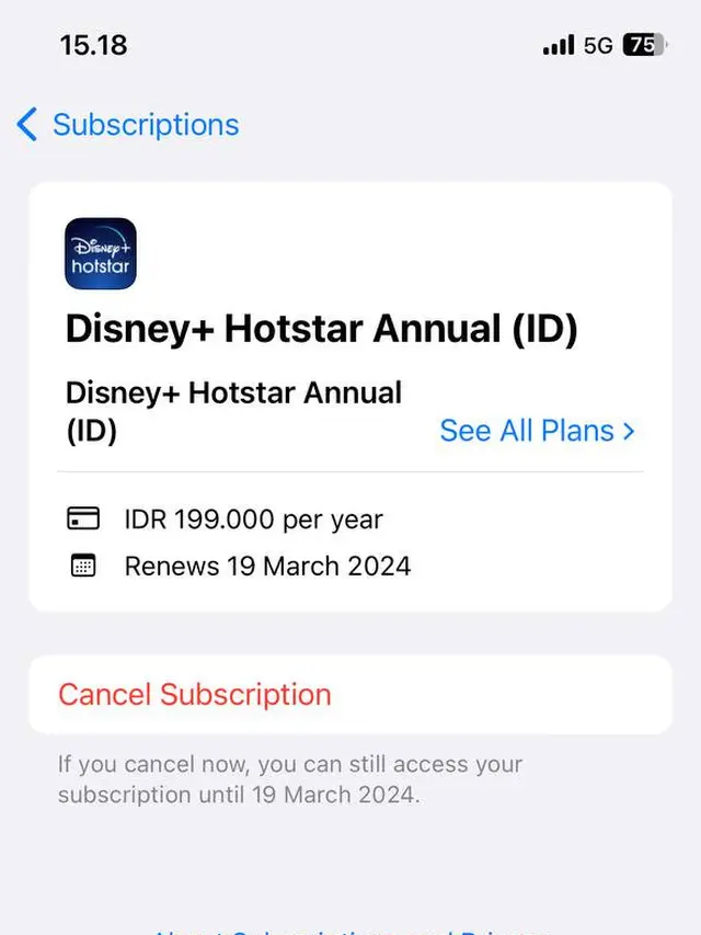 Menghentikan langganan Disney Plus Hotstar di iPhone