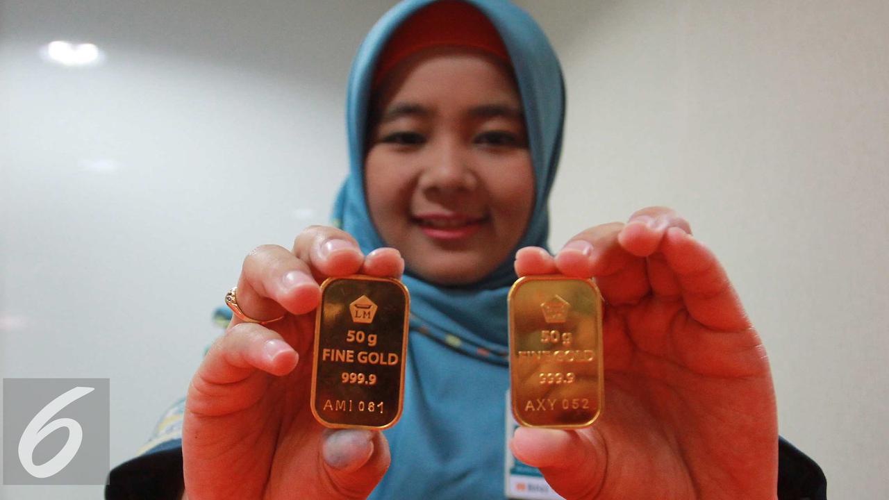 Harga emas PT Aneka Tambang Tbk (Antam) turun Rp 2.000 menjadi Rp 590 ribu per gram.