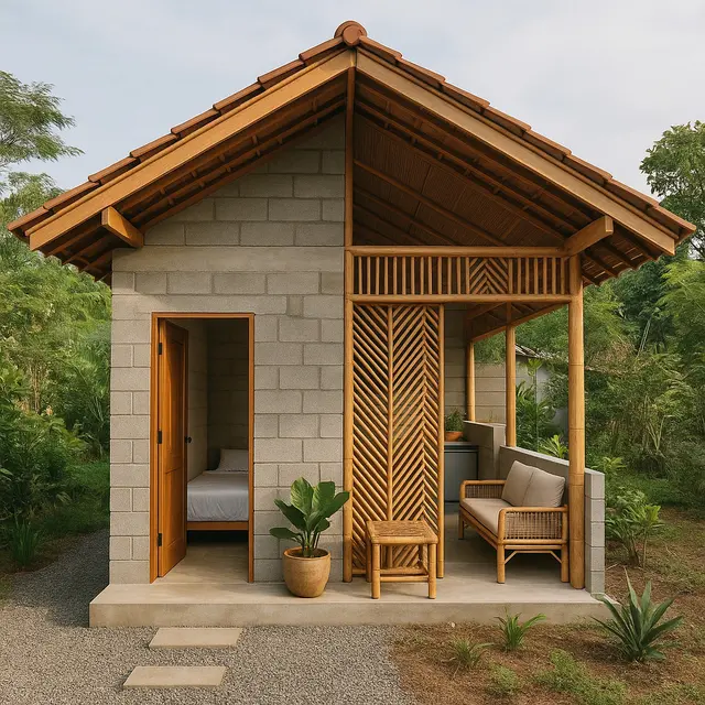 Model Rumah Kecil Tapi Cantik 4x6 Meter dari Batako dan Bambu