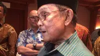 B J Habibie ditemui usai acara Habibie Festival  di Jakarta, Kamis (11/8/2016). (Liputan6.com/Andina Librianty)