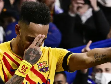 Pemain buangan dari Arsenal, Pierre-Emerick Aubameyang, kini menjadi sosok penting di skuat Barcelona asuhan Xavi. (AFP/Javier Soriano)