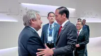 Presiden Joko Widodo atau Jokowi melakukan pertemuan bilateral dengan Sekretaris Jenderal Persatuan Bangsa-Bangsa (PBB) Antonio Guterres di Dubai, Uni Emirate Arab, Sabtu (2/12/2023).