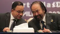 Gubernur DKI Jakarta Anies Baswedan dan Ketua Umum Partai Nasdem Surya Paloh dalam pengumuman deklarasi Capres 2024 di Nasdem Tower, Jakarta, Senin (3/10/2022). Partai Nasdem resmi mendeklarasikan Gubernur DKI Jakarta Anies Baswedan sebagai calon presiden (capres) yang akan diusung pada Pilpres 2024. (Liputan6.com/Faizal Fanani)