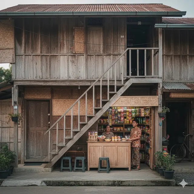 Rumah Kampung Minimalis dengan Toko Kelontong di Halaman (Foto: Gemini AI)