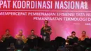 Presiden Joko Widodo memberi sambutan saat membuka Rapat Koordinasi Nasional Pengendalian Inflasi Tahun 2017 yang dihadiri 14 menteri kabinet, gubernur, walikota, dan bupati se-Indonesia di Hotel Sahid, Jakarta, Kamis (27/7). (Liputan6.com/Angga Yuniar)