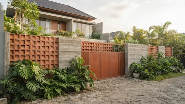 Inspirasi Rumah dengan Pagar Warna Terracotta yang Terlihat Hangat dan Elegan