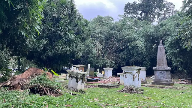 Enam makam Belanda dan dua unit bangku taman di Kebun Raya Bogor rusak tertimpa pohon tumbang (Istimewa)