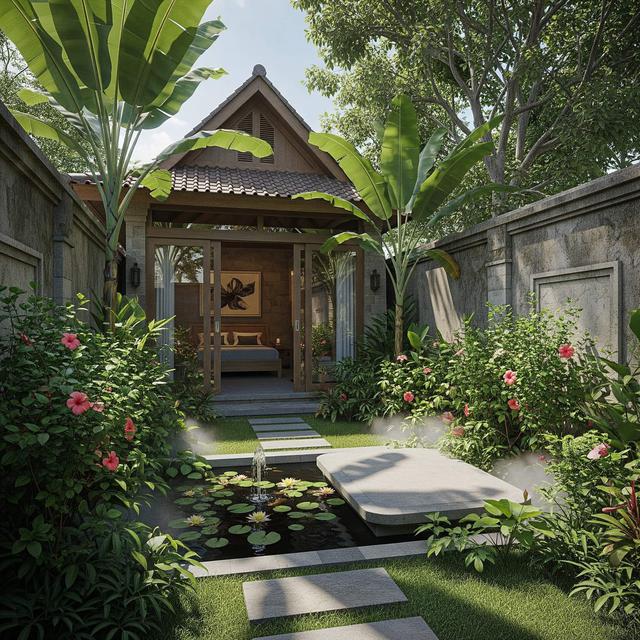 Desain Rumah Kecil Tropis dengan Taman Belakang