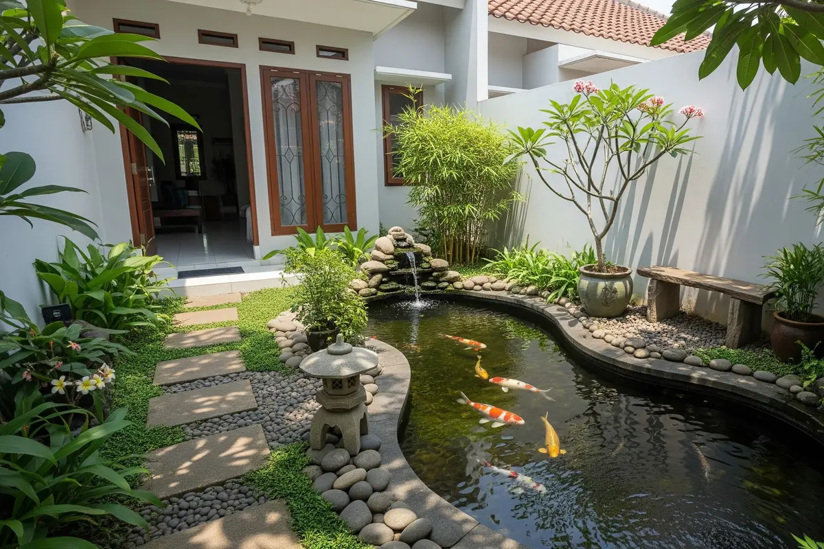 Desain Kolam Ikan Koi Minimalis Sudut Halaman