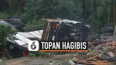 Sejumlah bangunan dan kendaraan di Ichihara Jepang tersapu topan Hagibis hari Sabtu (12/10). Satu orang warga dilaporkan tewas saat diterjang angin kencang.