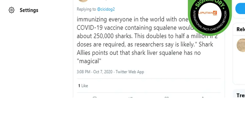 Hoaks hiu dibunuh untuk vaksin covid-19
