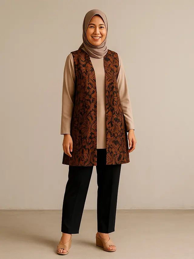 Model Tunik Batik Kombinasi Kain Polos Untuk Kerja/Ilustrasi Gambar AI