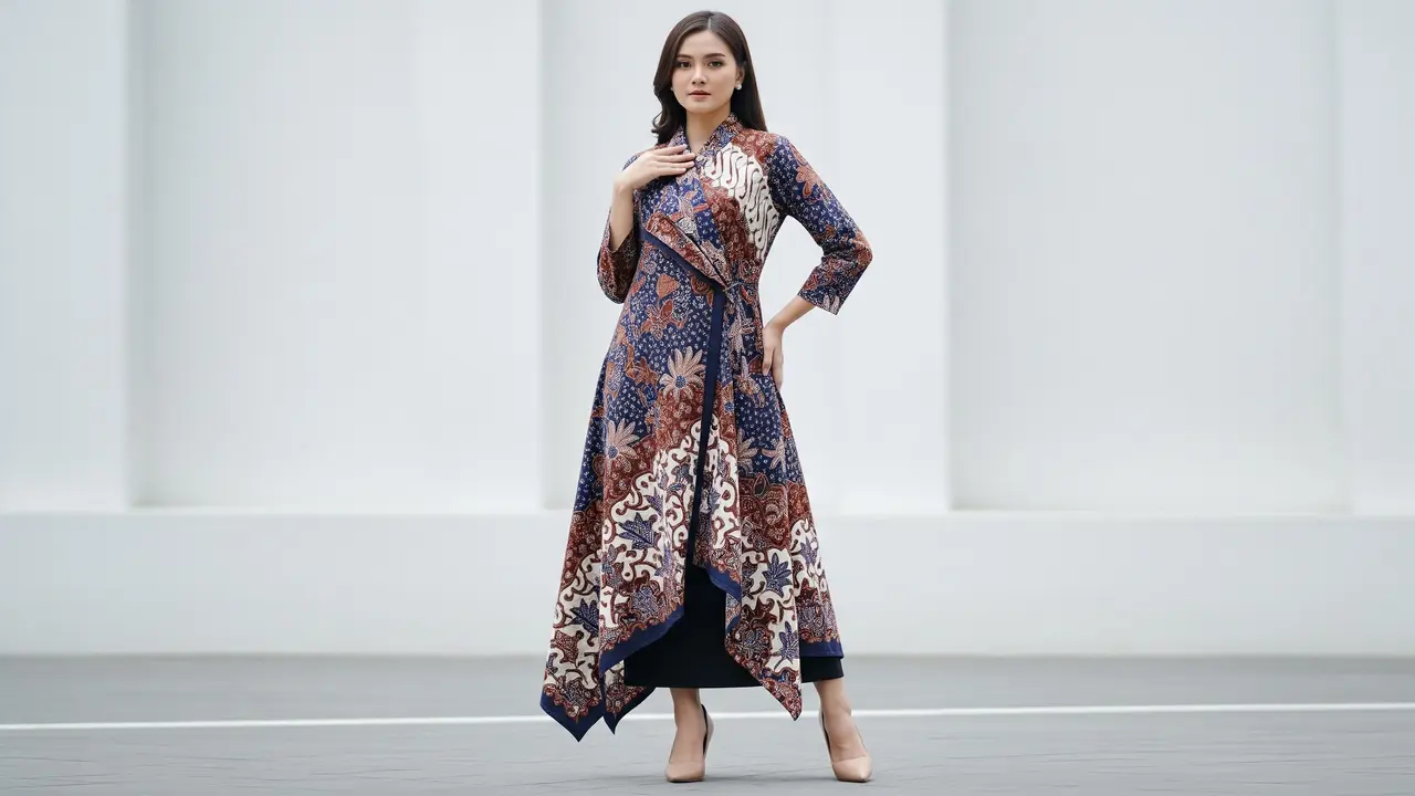 Model Tunik Batik Panjang dengan Detail Asimetris Modern