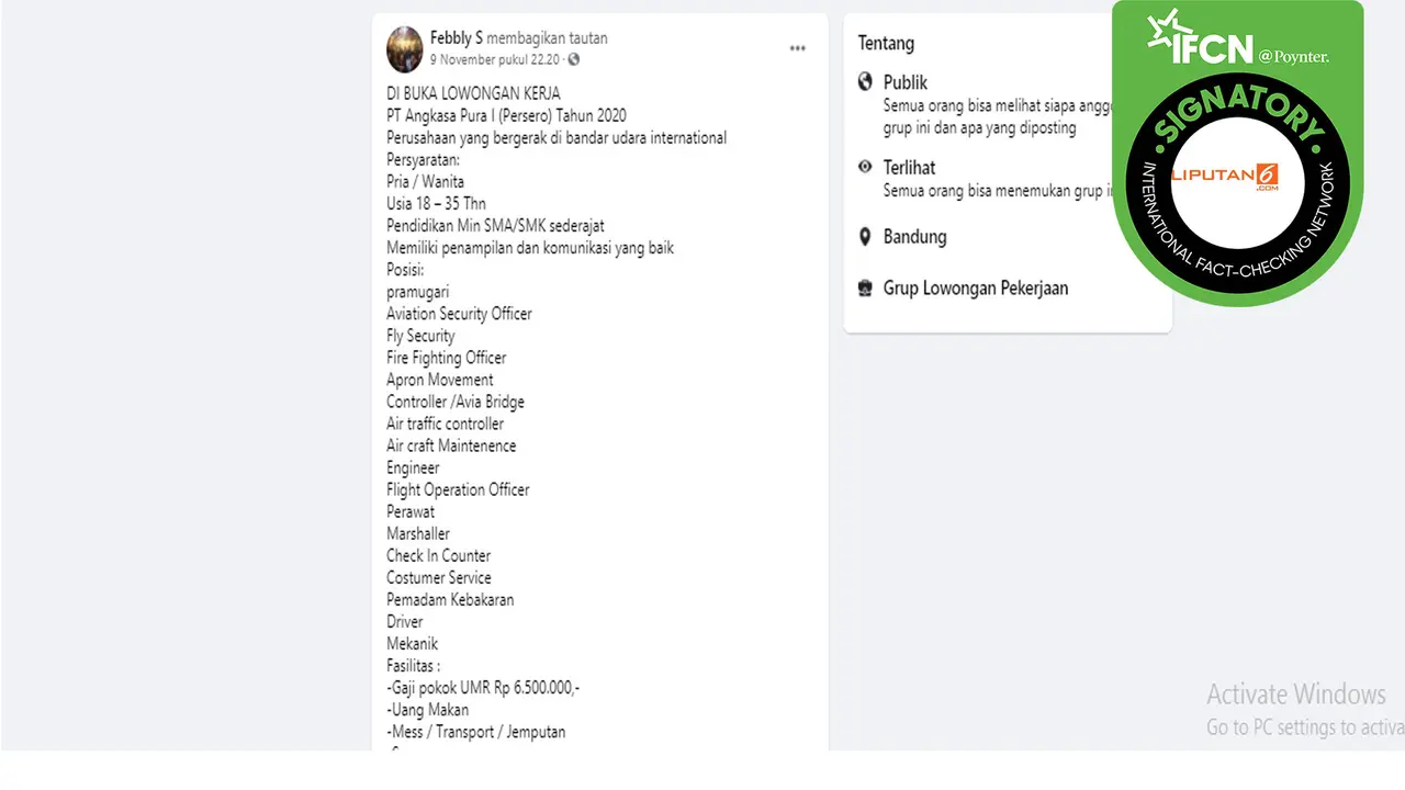 Hoaks lowongan kerja di PT Angkasa Pura I