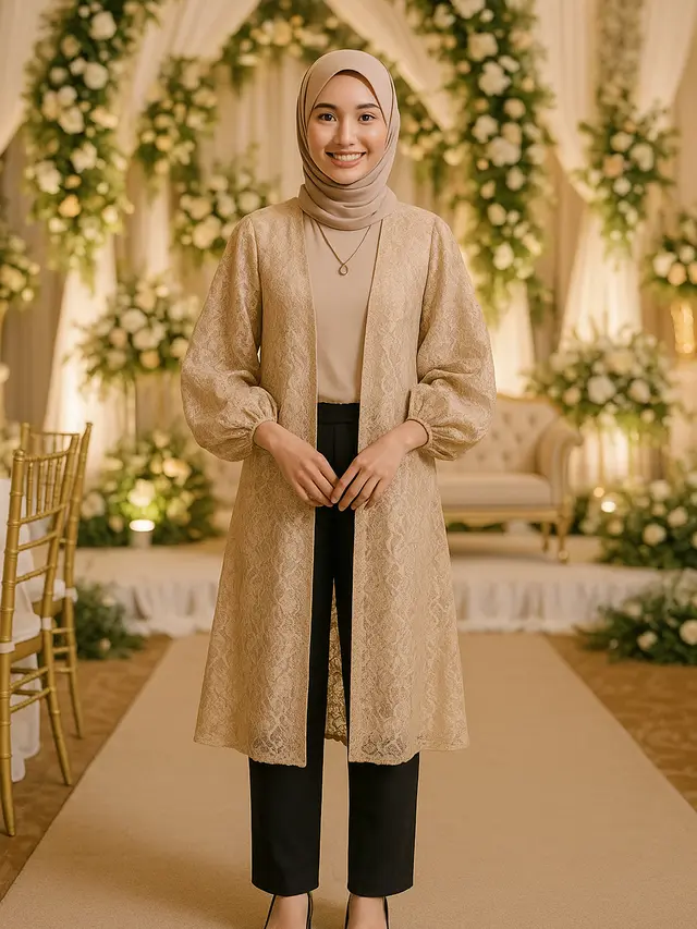Model Cardigan Brokat Panjang untuk Kondangan