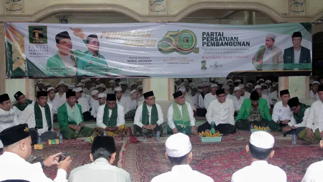 Menparekraf Sandiaga Uno hadir menjadi  pemateri dialog interaktif dengan judul pengembangan ekonomi kreatif di pesantren saat peringatan Hari Lahir PPP ke-50 di Pondok Pesantren Nurul Amanah. (Istimewa)