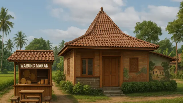 Desain Rumah di Desa Dengan Warung Makan Kecil, Kenalkan Kesyahduan Kampung Jadul Kepada Gen-Z/via ChatGPT