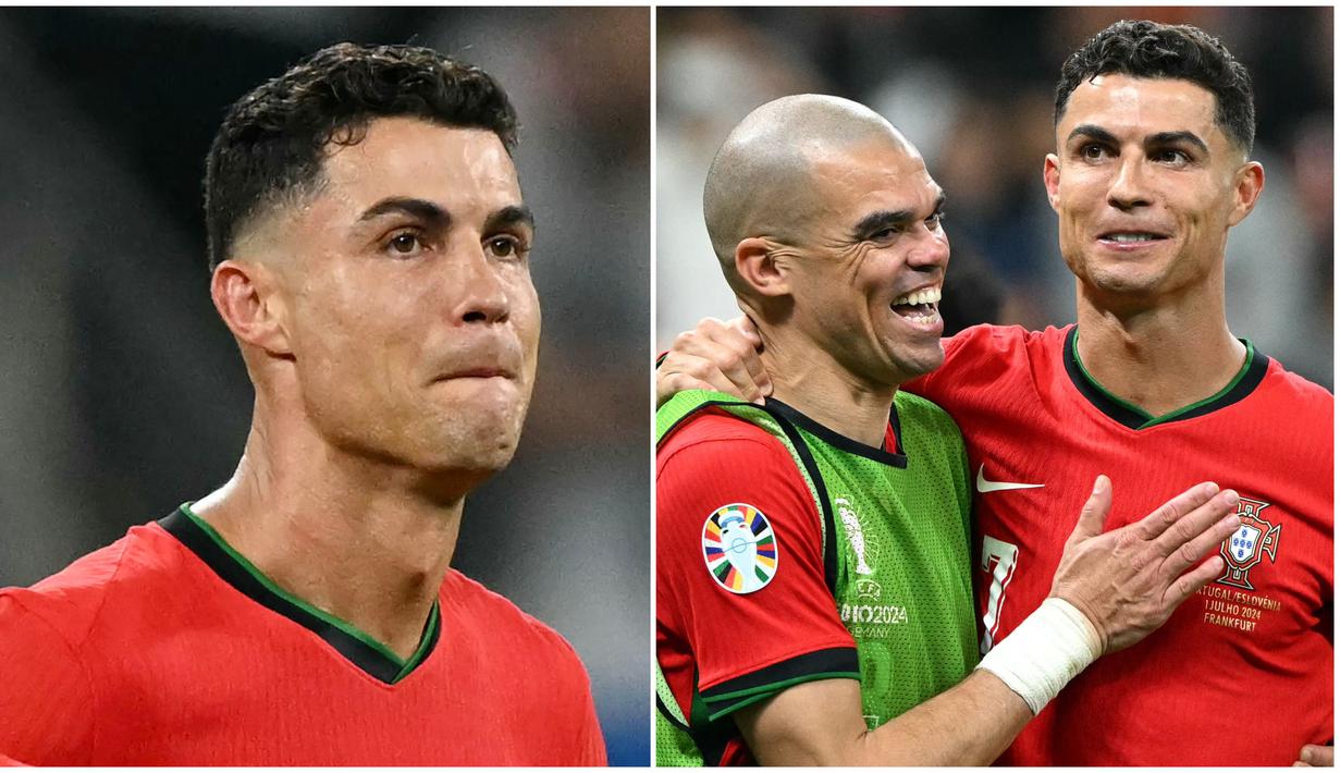 Momen campur aduk menyelimuti perasaan Cristiano Ronaldo saat Portugal menghadapi Slovenia pada babak 16 besar Euro 2024 di Frankfurt Arena, Selasa (2/7/2024). Sang megabintang yang sempat menangis setelah gagal cetak tendangan penalti akhirnya bisa tersenyum dan bernafas lega setelah Portugal menang adu penalti dan lolos ke perempat final.