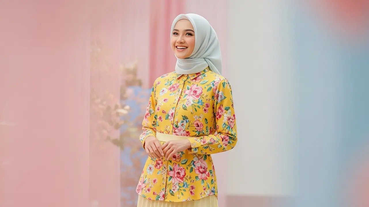 OOTD kemeja kuning floral