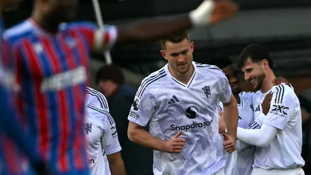 Selebrasi pemain Manchester United saat melawan Palace di Liga Inggris