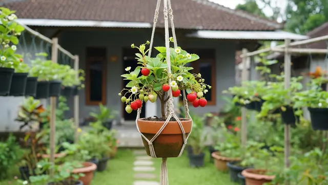 Pohon Strawberry dalam Pot Gantung